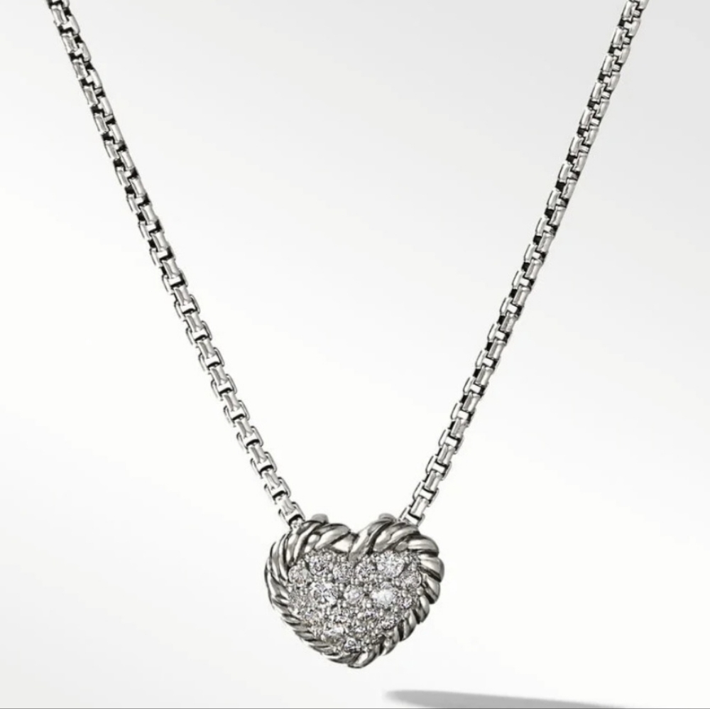 David Yurman Chatelaine Heart Necklace In Sterling Silver With Pav'e Daimonds
